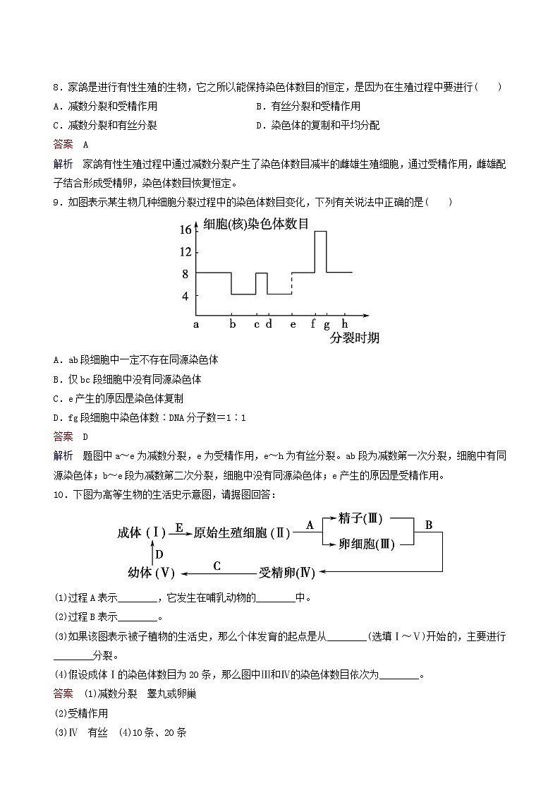 人教版高中生物必修2同步作業(yè)7減數(shù)分裂的觀察受精作用含答案第3頁