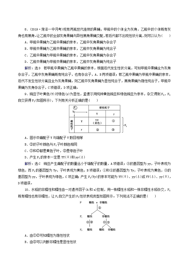 人教版高中生物必修2第1章遗传因子的发现第1节孟德尔的豌豆杂交实验一含答案第3页