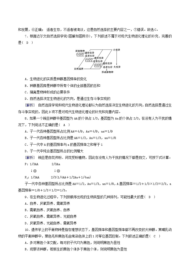 人教版高中生物必修2第7章現(xiàn)代生物進化理論學業(yè)質(zhì)量標準檢測含答案第3頁