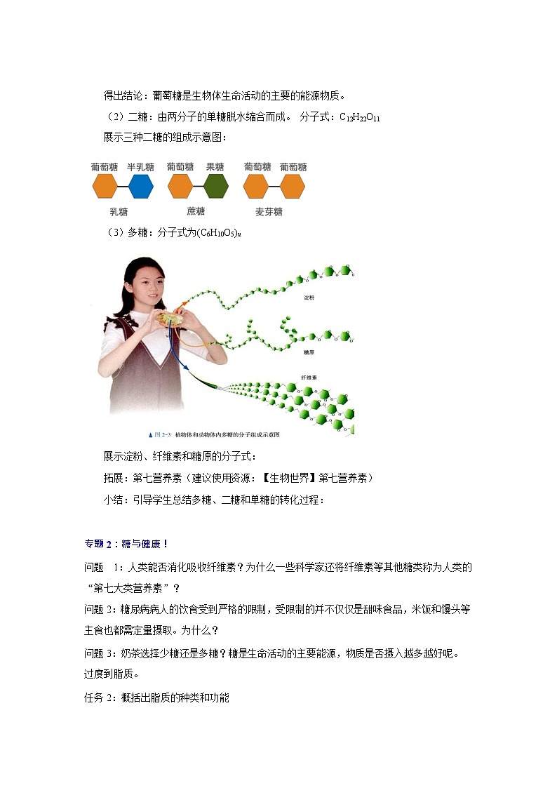 2.3 细胞中的糖类和脂质教案--高一上学期生物人教版(2019)必修1第3页