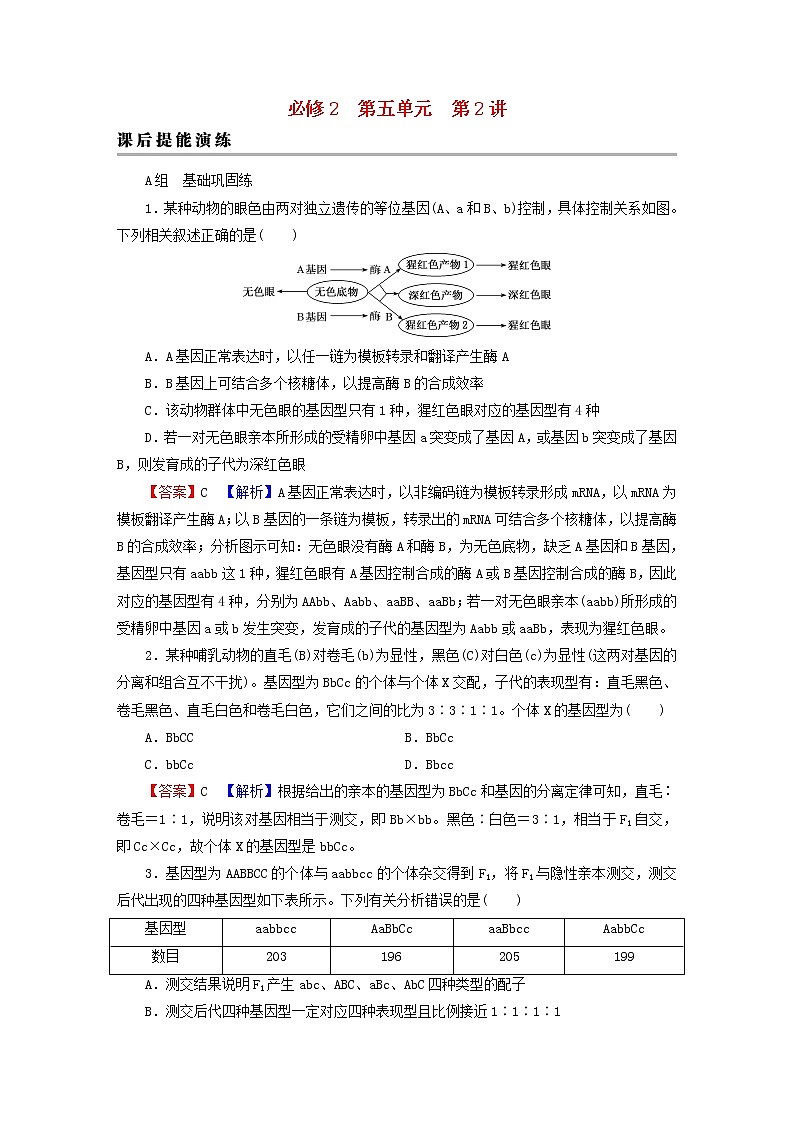 2023版高考生物一轮总复习第5单元遗传因子的发现基因和染色体的关系第2讲孟德尔的豌豆杂交实验二课后提能演练第1页