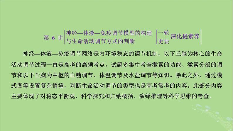 新课标2023版高考生物一轮总复习第八单元动物生命活动的调节第6讲神经_体液_免疫调节模型的构建与生命活动调节方式的判断课件第1页