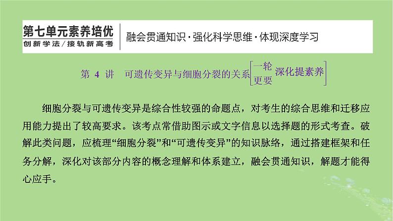 新课标2023版高考生物一轮总复习第七单元生物的变异与进化第4讲可遗传变异与细胞分裂的关系课件第1页