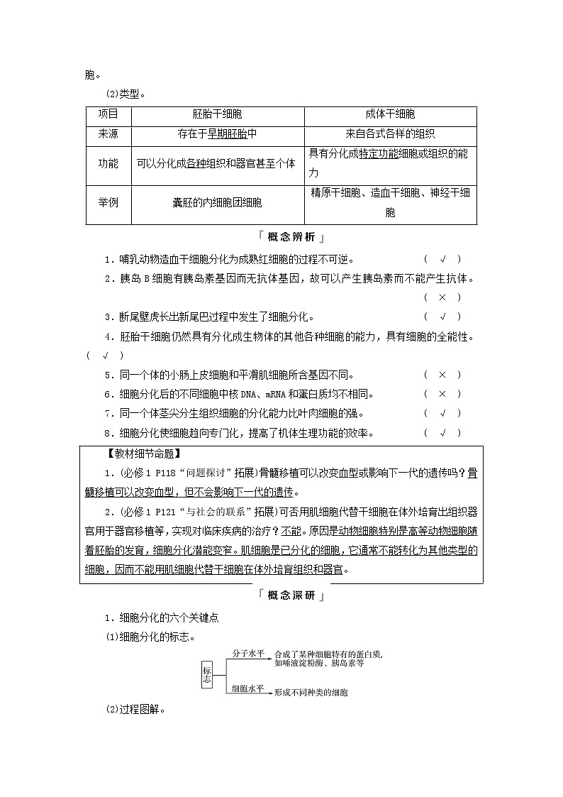 2023版高考生物一轮总复习第4单元细胞的生命历程第13课细胞的分化衰老和死亡教师用书第2页