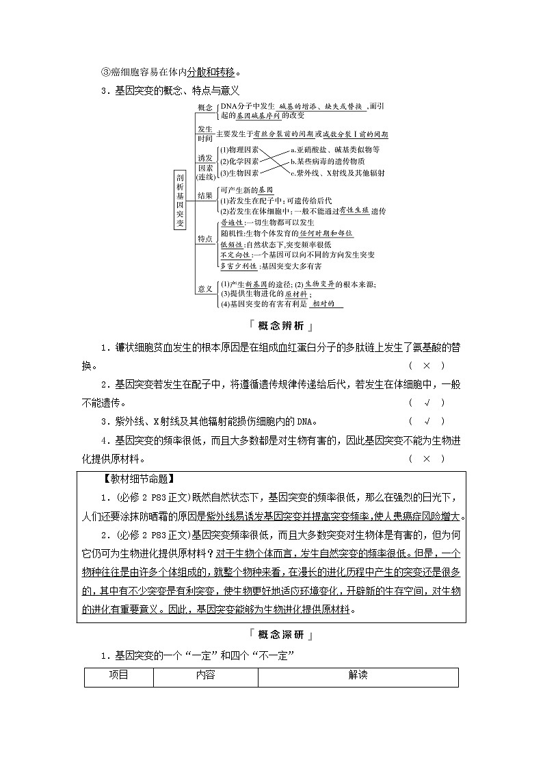 2023版高考生物一轮总复习第7单元生物的变异育种与进化第20课基因突变和基因重组教师用书02
