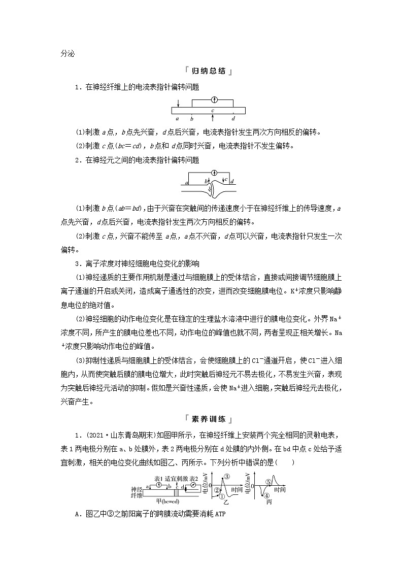2023版高考生物一轮总复习第8单元生命活动的调节高频考点进阶课4.兴奋传导与传递的相关分析教师用书第2页