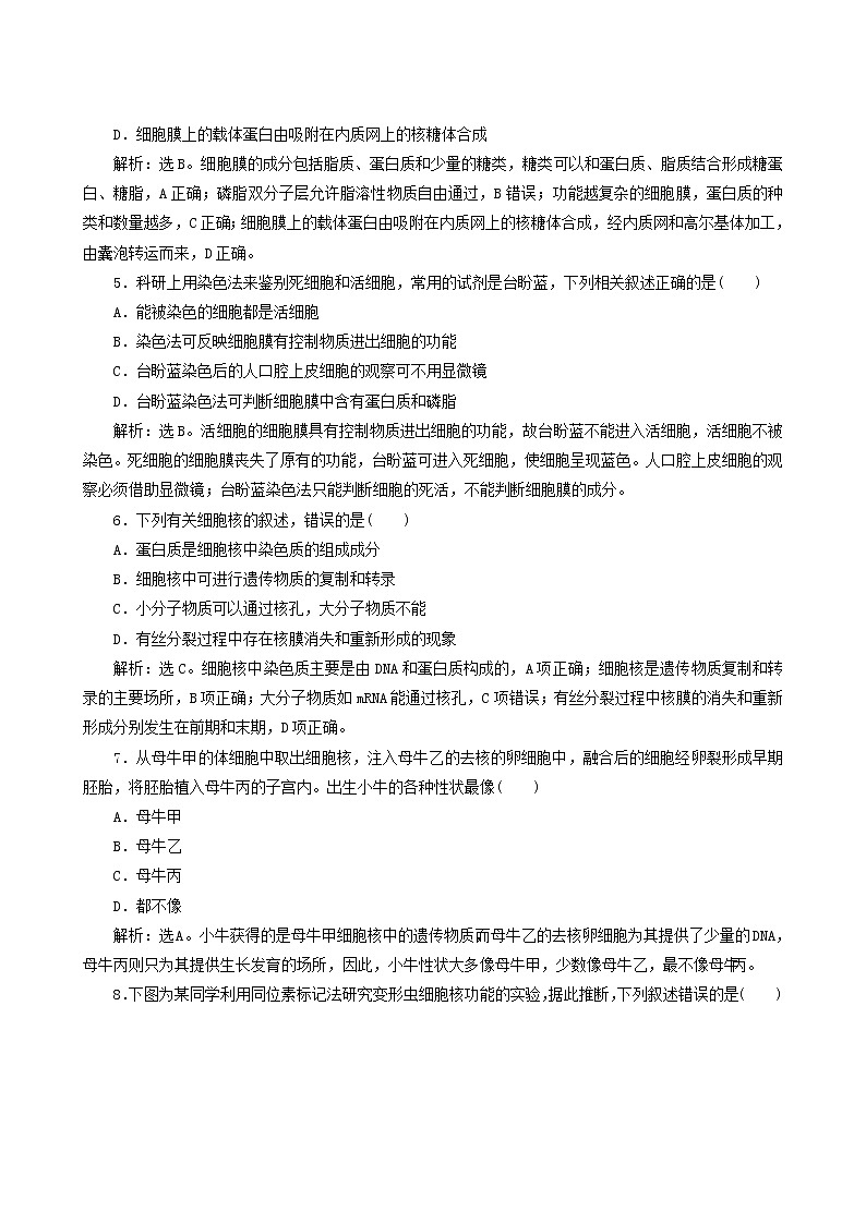 高考生物一轮复习第4讲细胞膜和细胞核达标练含答案第2页