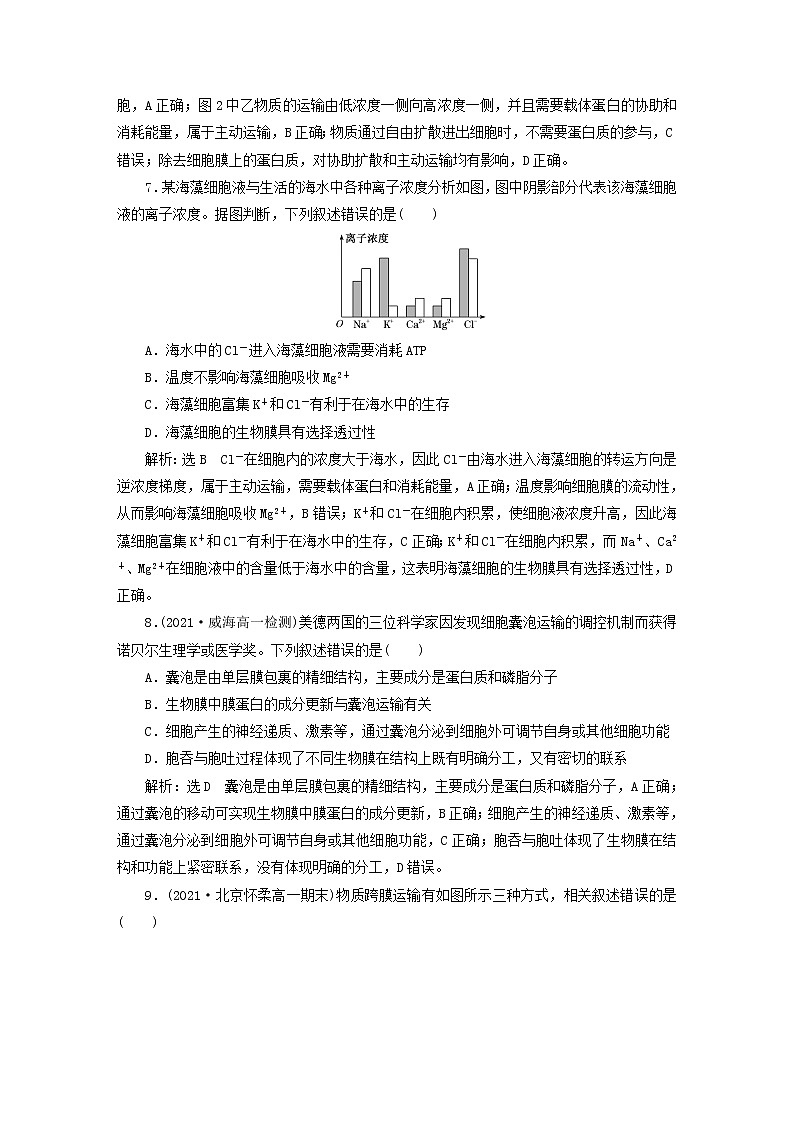 2022新教材高中生物阶段验收评价三细胞的物质输入和输出新人教版必修1 试卷03
