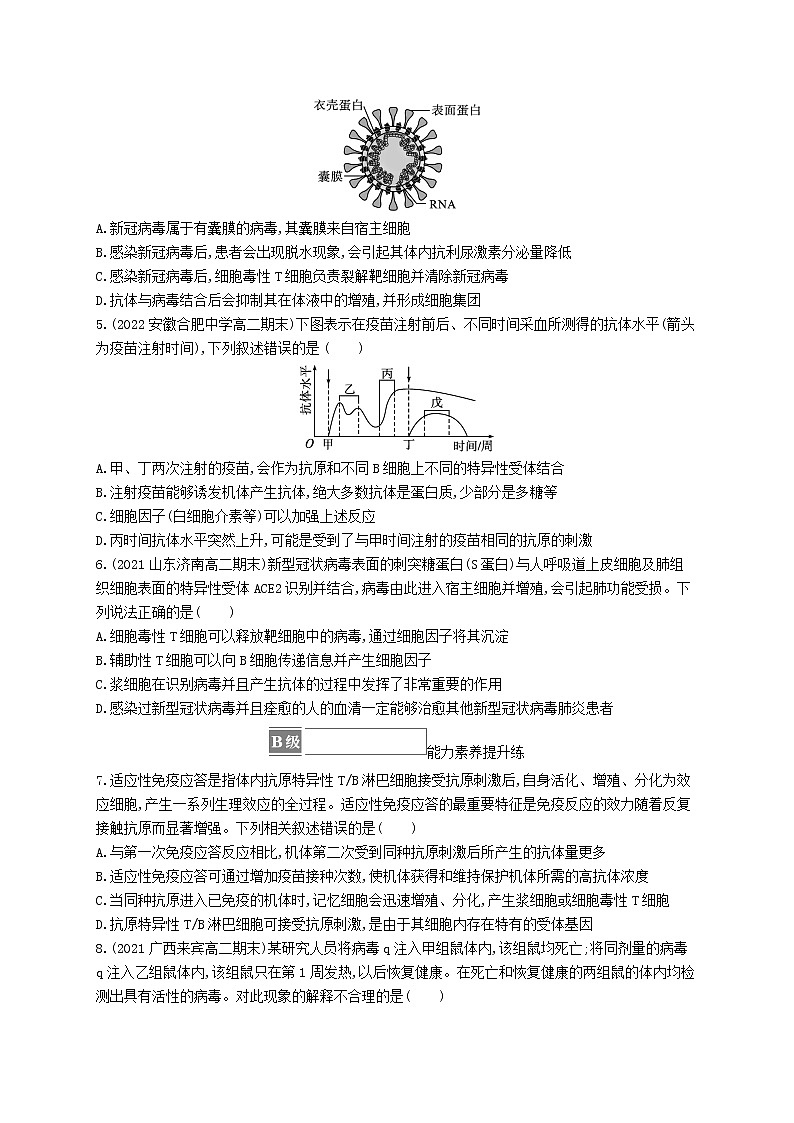 2022_2023学年新教材高中生物第4章免疫调节第2节特异性免疫课后习题新人教版选择性必修1第2页