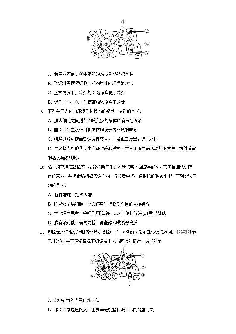 1.1细胞生活的环境 人教版(2019)高中生物选择性必修第一册同步练习(含答案解析)03