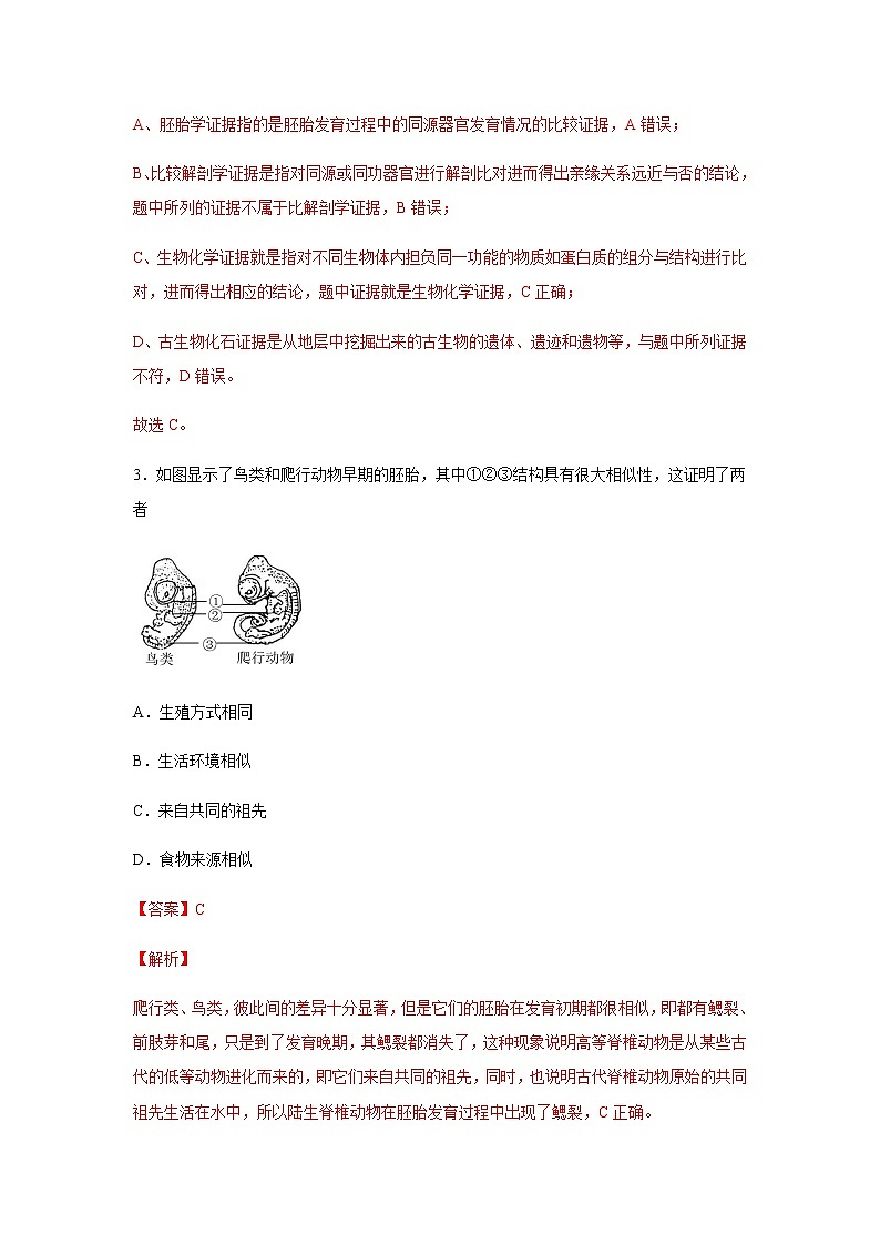 高中生物第二册 6.1 生物有共同祖先的证据 练习(含答案)第2页