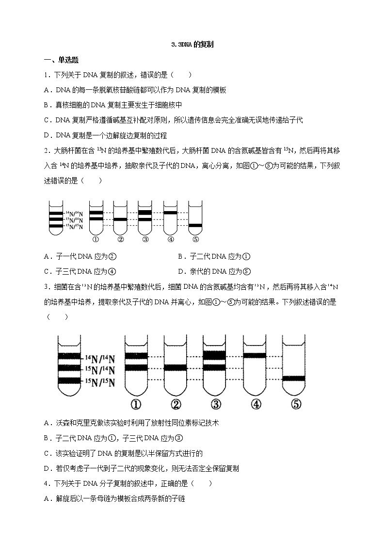高中生物第二册 3.3DNA的复制课后作业第1页