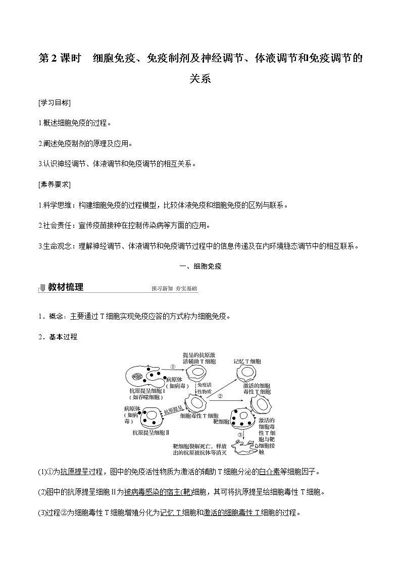高中生物苏教版(2019)选择性必修一第三章 第一节 第2课时 细胞免疫、免疫制剂及神经调节、体液调节和免疫调节的关系(学案+课件)01