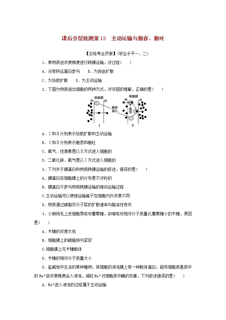 2022_2023學年新教材高中生物課后分層檢測案13主動運輸與胞吞胞吐新人教版必修1第1頁