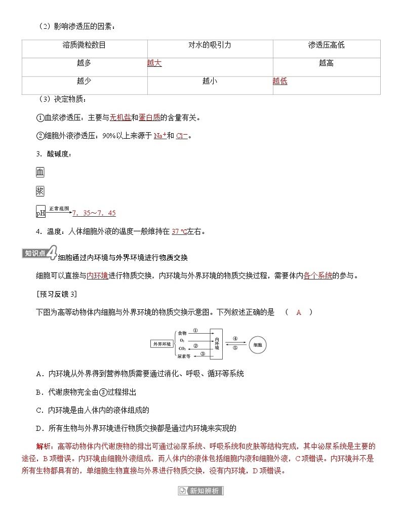人教版高中生物选择性必修1第1章第1节细胞生活的环境学案03