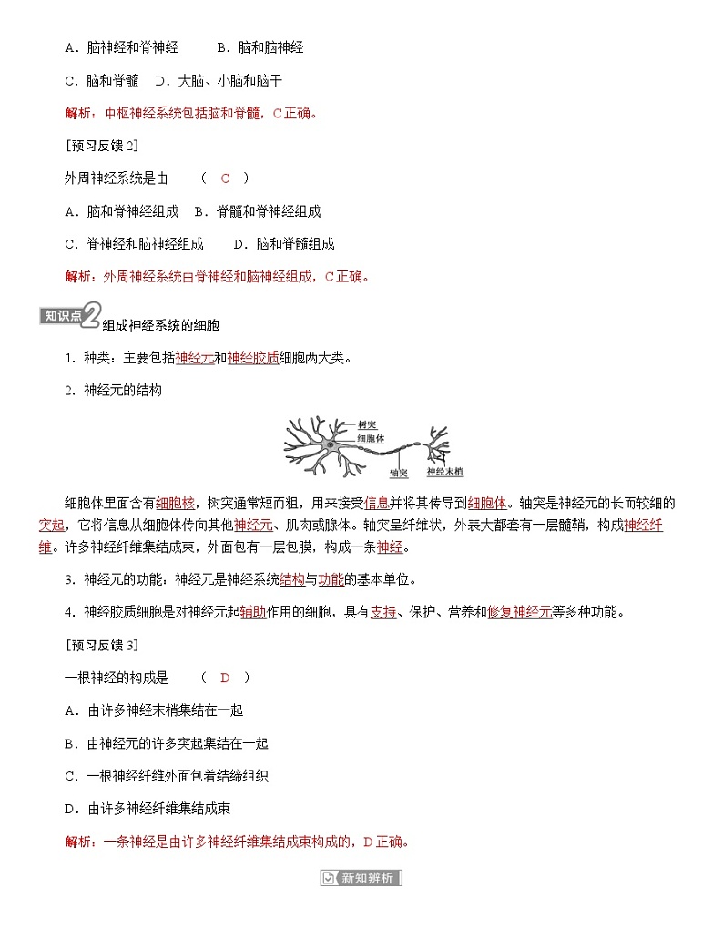 人教版高中生物选择性必修1第2章第1节神经调节的结构基础学案第2页