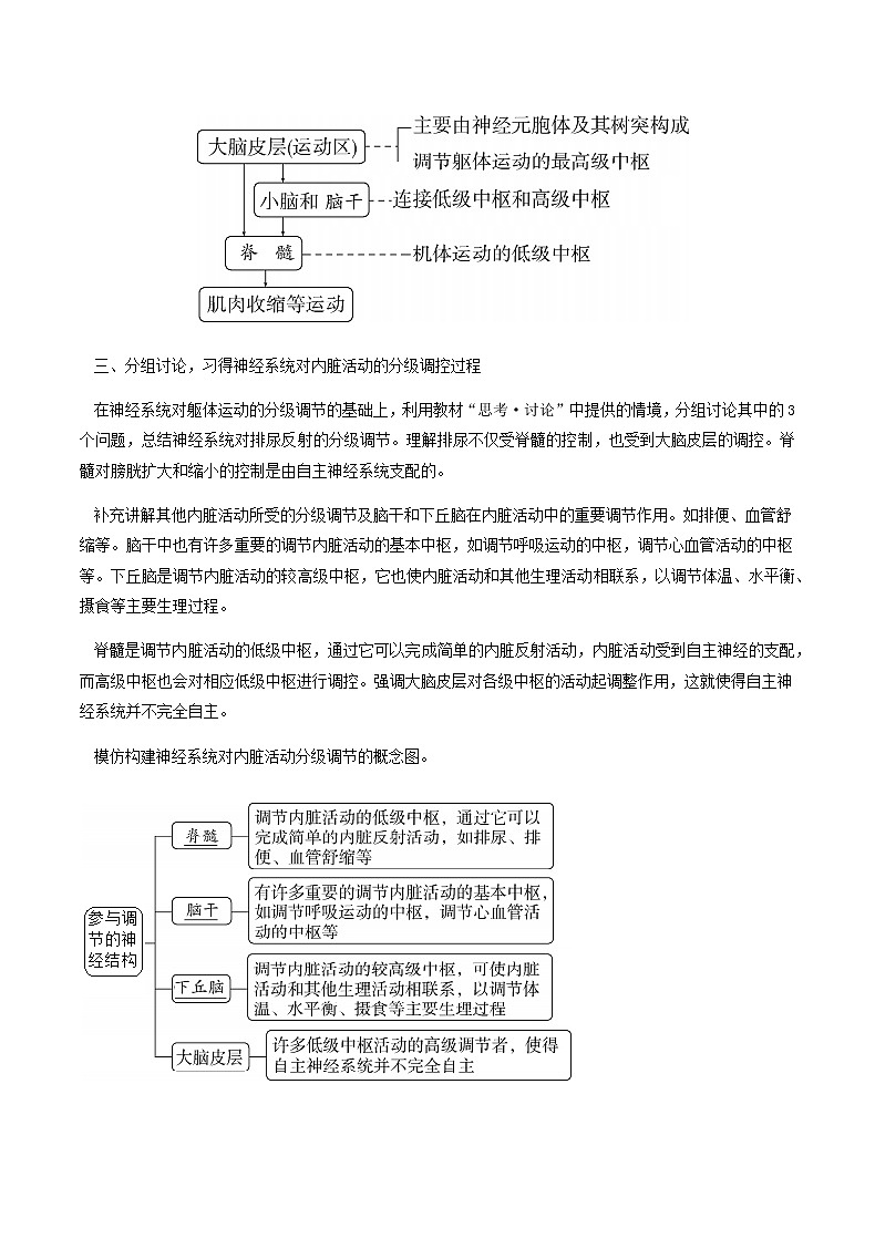 2.4神经系统的分级调节教学设计 高中生物人教版(2019)选择性必修102