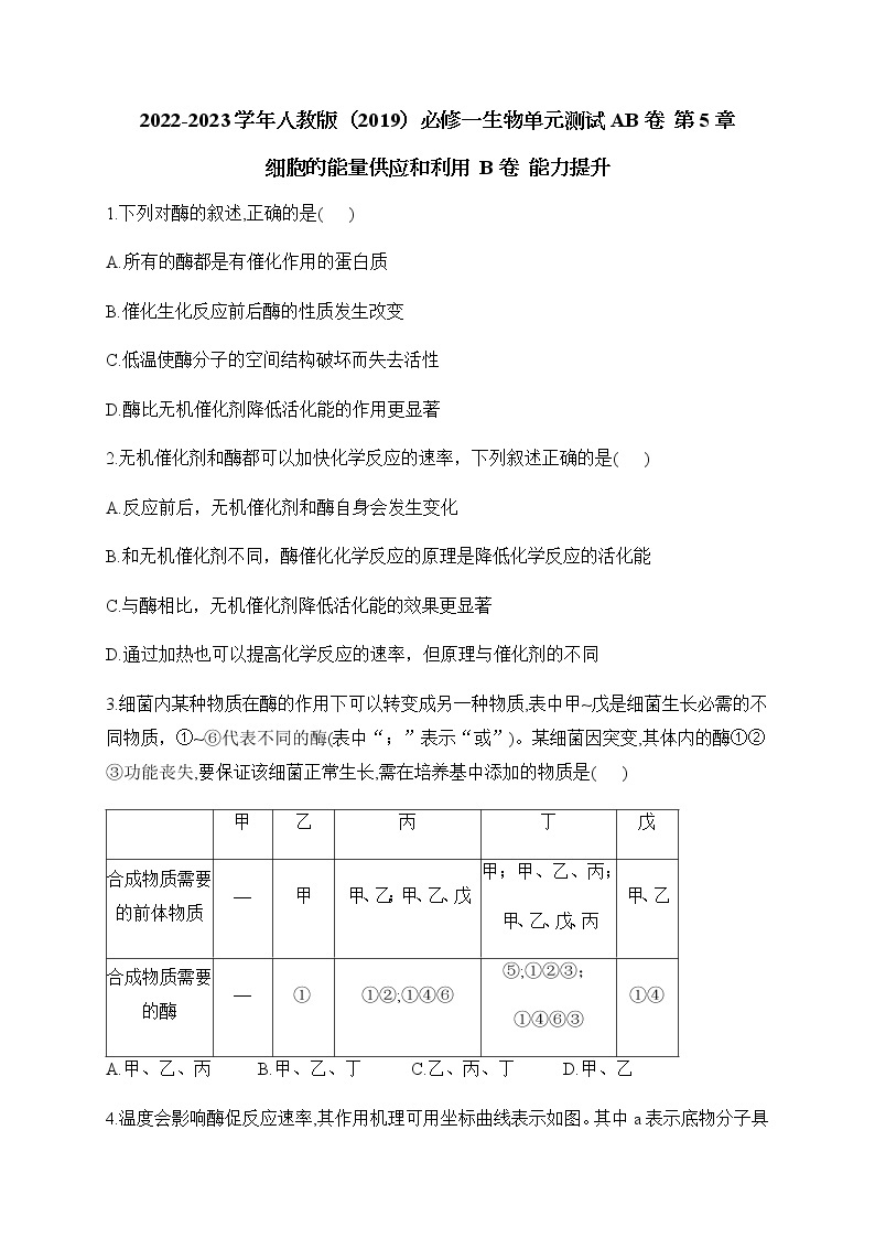 2022-2023学年人教版（2019）必修一生物单元测试AB卷 第5章 细胞的能量供应和利用 B卷 能力提升部分有解析01