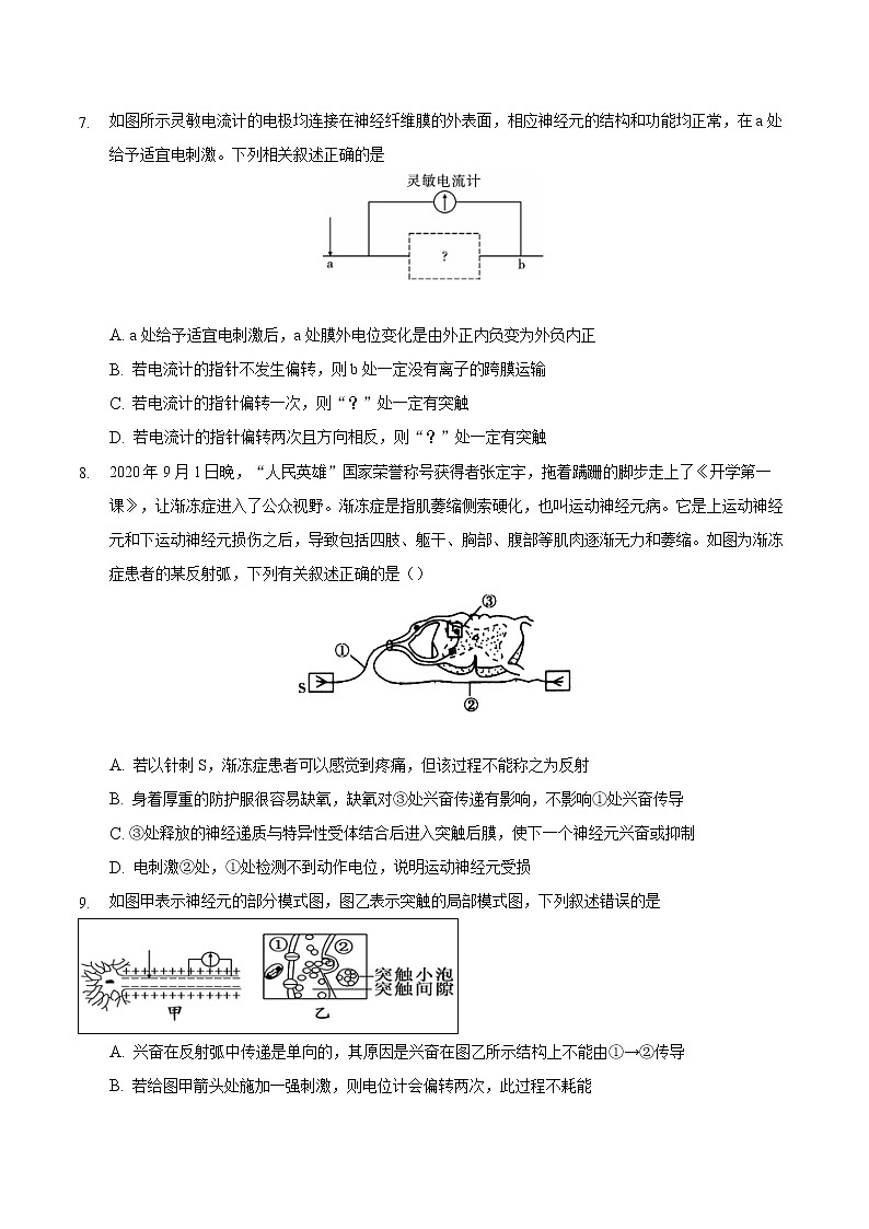 2.3 神经冲动的产生和传导(二)-2022-2023学年高二课后培优练(人教版选择性必修1)(原卷版)第3页