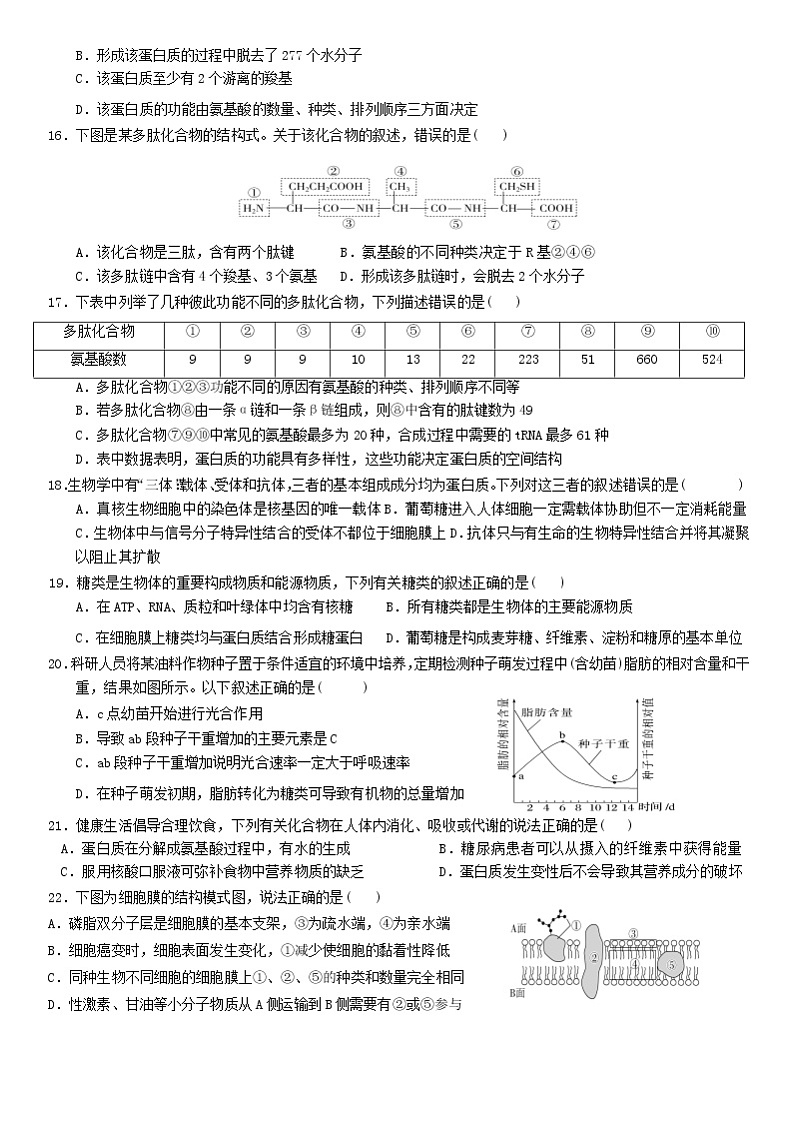 2023咸阳武功县普集高级中学高三上学期第一次月考生物试题含答案第3页