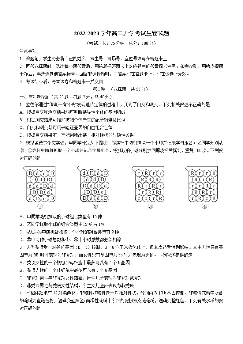 河北省沧州市沧县风化店中学2022-2023学年高二上学期开学考试生物试题(Word版含答案)第1页