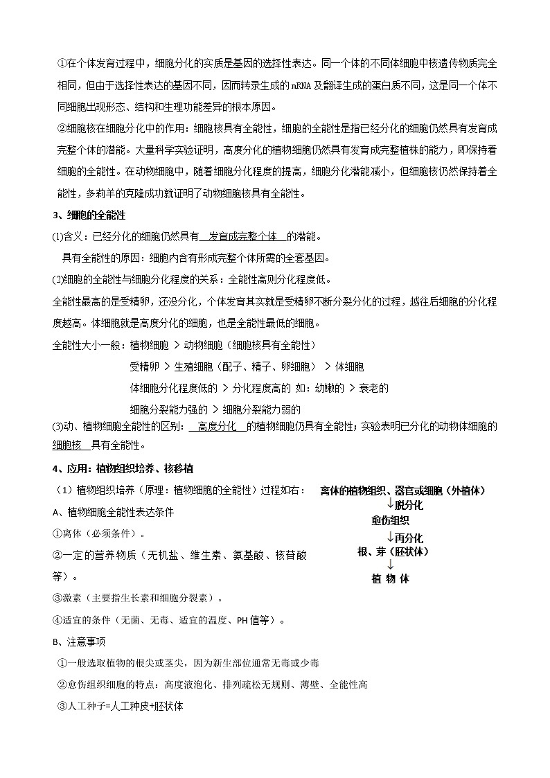 专题9 细胞的分化、衰老、凋亡教师版第2页