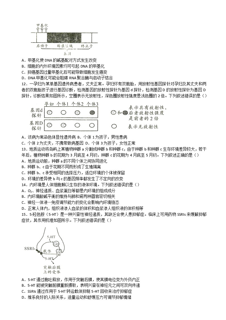2023届安徽省合肥六中A10联盟高三上学期开学考试生物03