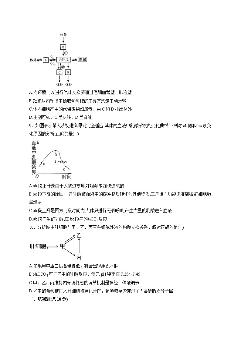 2022-2023学年北师大版(2019)选择性必修一第1章 机体的内环境  单元测试卷(word版含答案)03