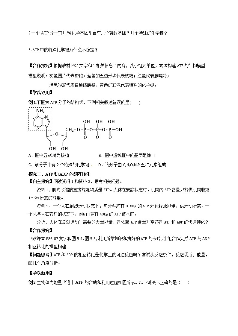 高中生物必修一 学案第五章第2节ATP第2页