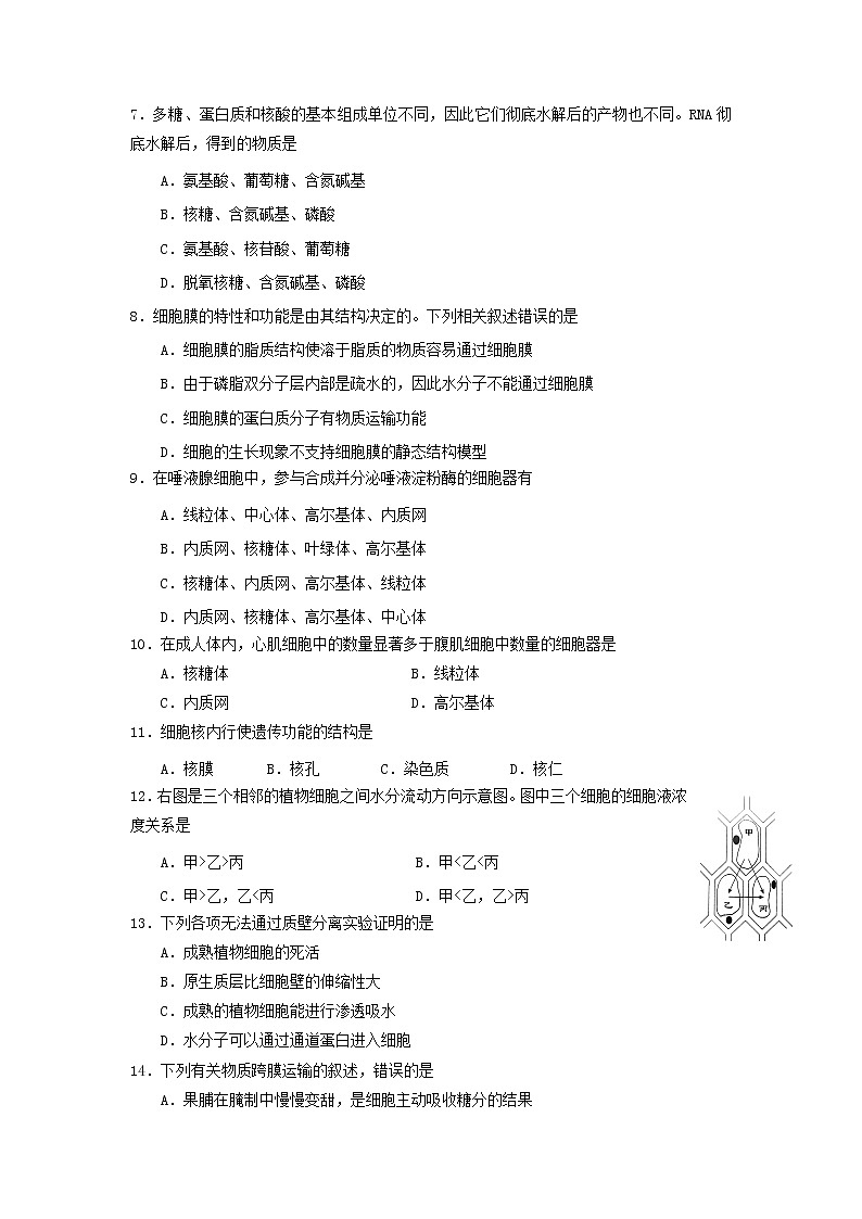 高中生物必修一 2019-2020学年北京市丰台区高一上学期中考试(B)生物第2页