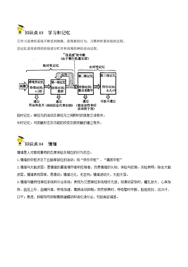 高中生物选择性必修一 2.5 人脑的高级功能(无答案)(同步精品讲义第2页
