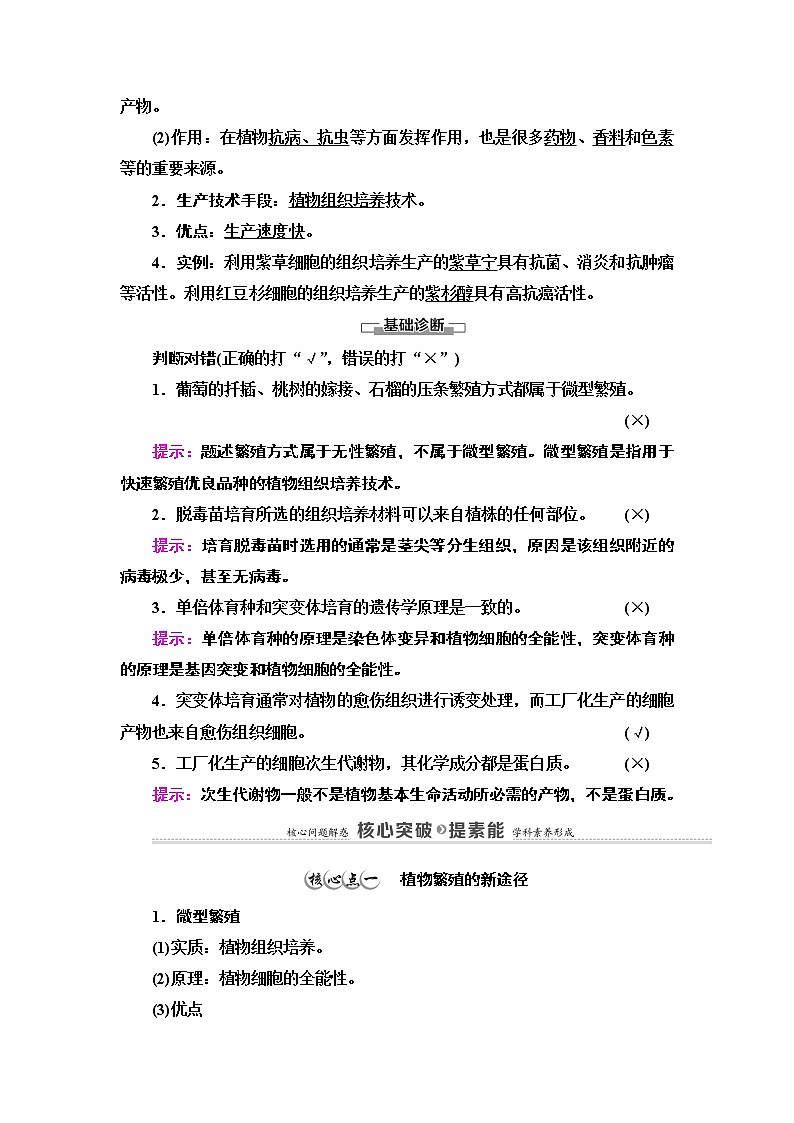 高中生物选择性必修三 第2章 第1节 第2课时 植物细胞工程的应用 讲义02