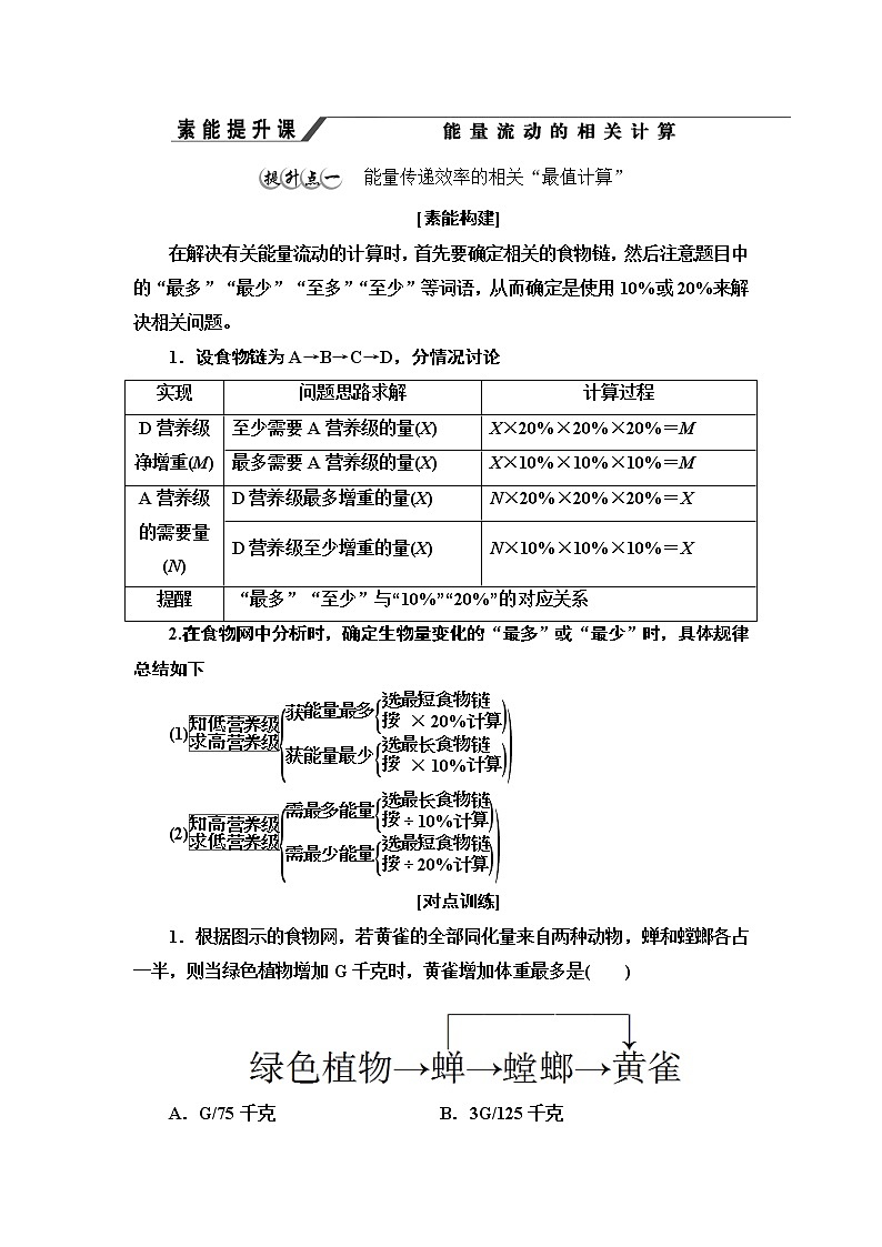高中生物选择性必修二 第3章 素能提升课 能量流动的相关计算 讲义01