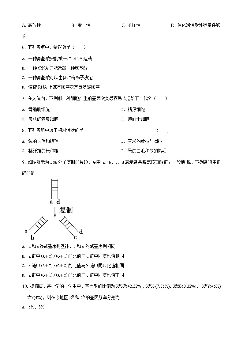 高中生物第二册 精品解析.山东省泰安市新泰市二中2019-2020学年高一下学期期末生物试题(无答案)02