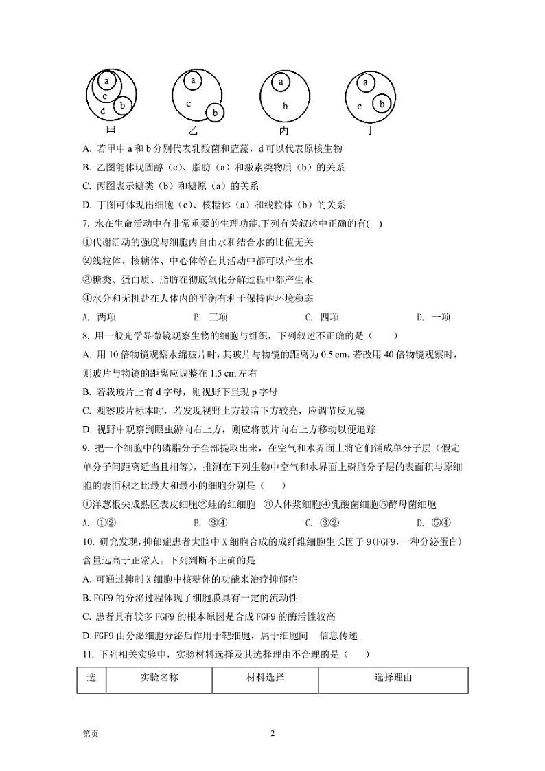 2021-2022学年山西省太原市第五中学高三上学期9月月考生物试题PDF版含答案第2页
