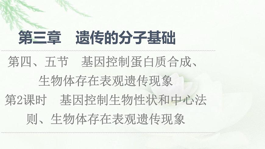 浙科版高中生物必修2遺傳與進(jìn)化第3章第4.5節(jié)第2課時(shí)基因控制生物性狀和中心法則、生物體存在表觀遺傳現(xiàn)象課件第1頁