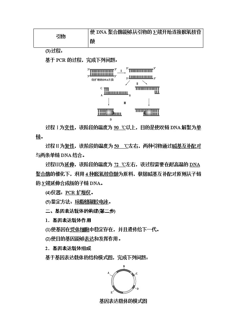 人教版高中生物选择性必修3生物技术与工程第3章第2节基因工程的基本操作程序学案02