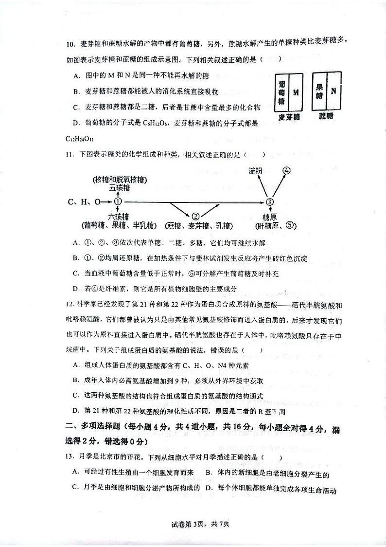2023江西省临川二中高一上学期第一次月考生物试题扫描版含答案第3页