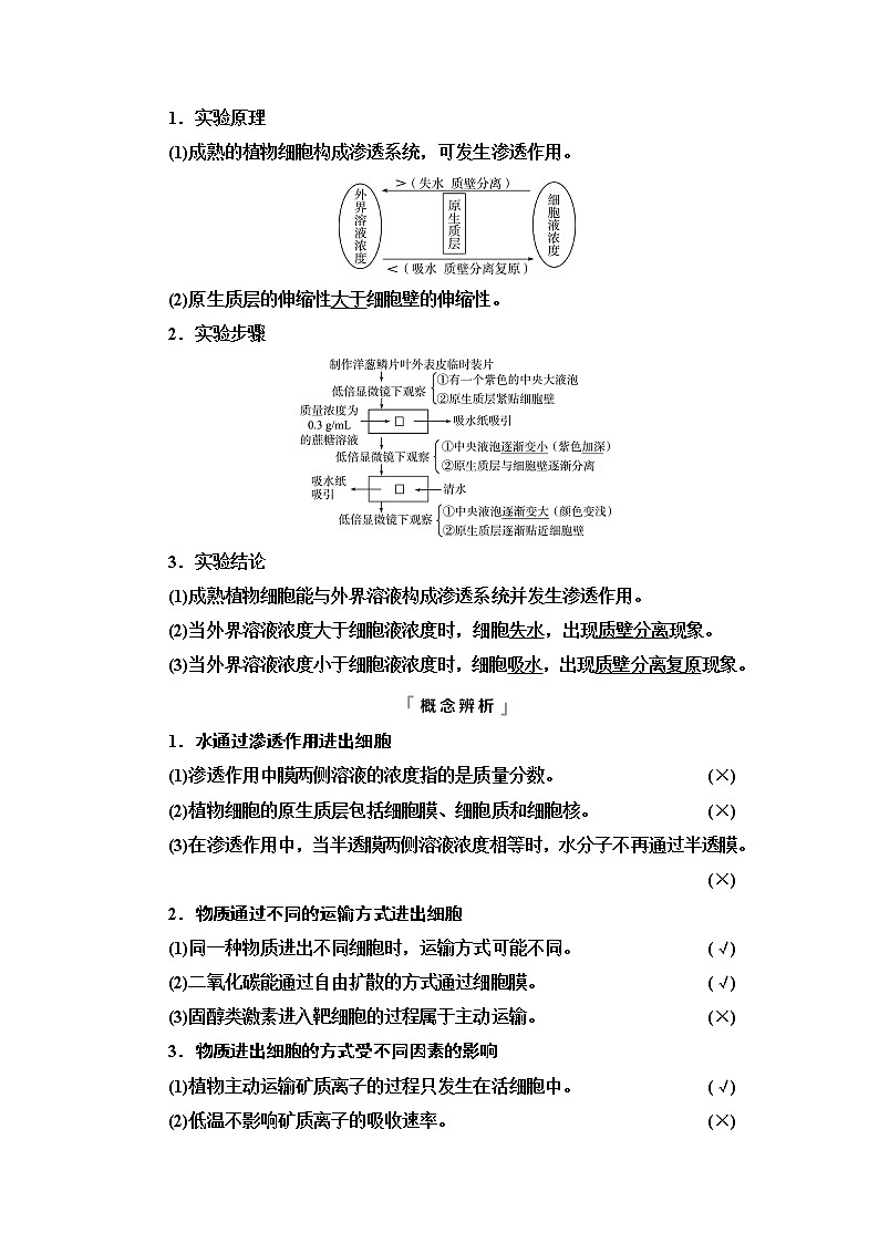 人教版高考生物一轮总复习必修1第2单元第6课细胞的物质输入和输出学案第3页
