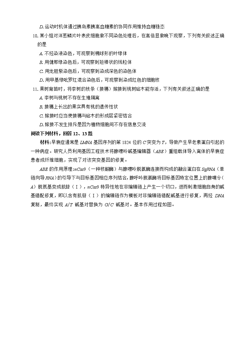 2021泉州高三下学期毕业班3月质量监测(三)(一模)生物试题缺答案03