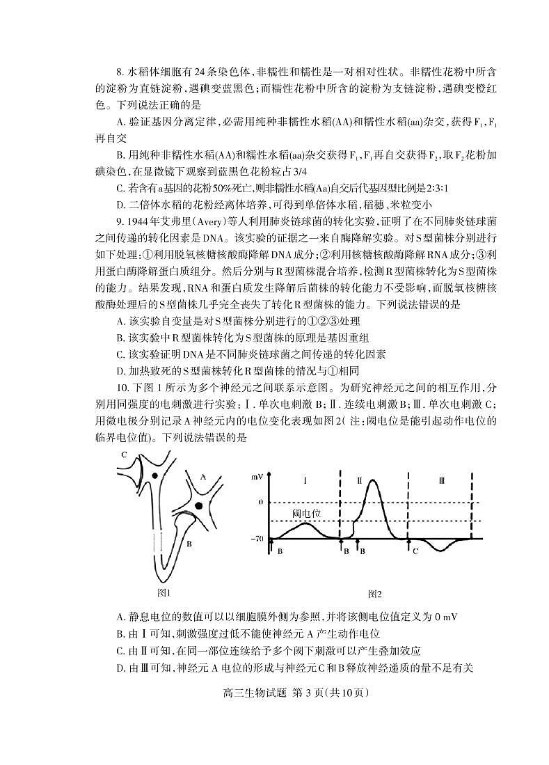 2021泰安高三上学期期末考试生物试题(可编辑)PDF版含答案03