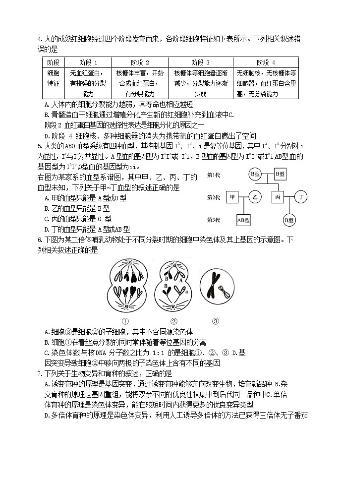 2021大连高三1月(八省联考)双基测试生物试题含答案第2页