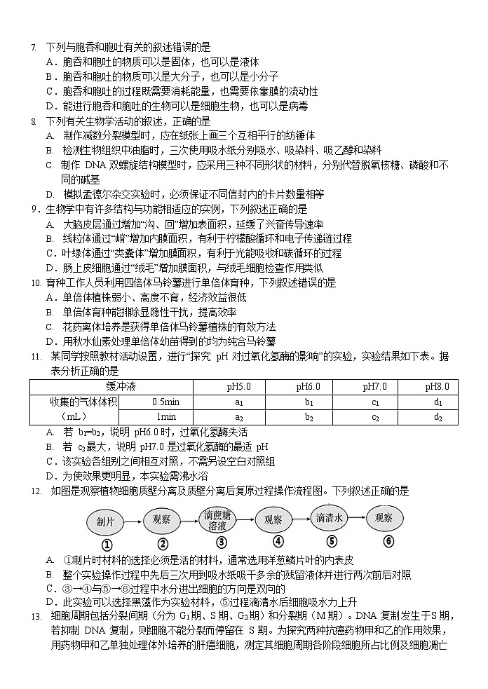 2021浙江省“七彩阳光”新高考研究联盟高三上学期期中联考生物试题含答案03