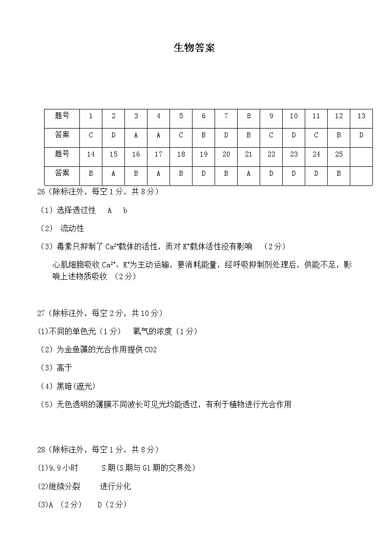 2021安徽省五校高三上学期12月联考生物试题含答案01