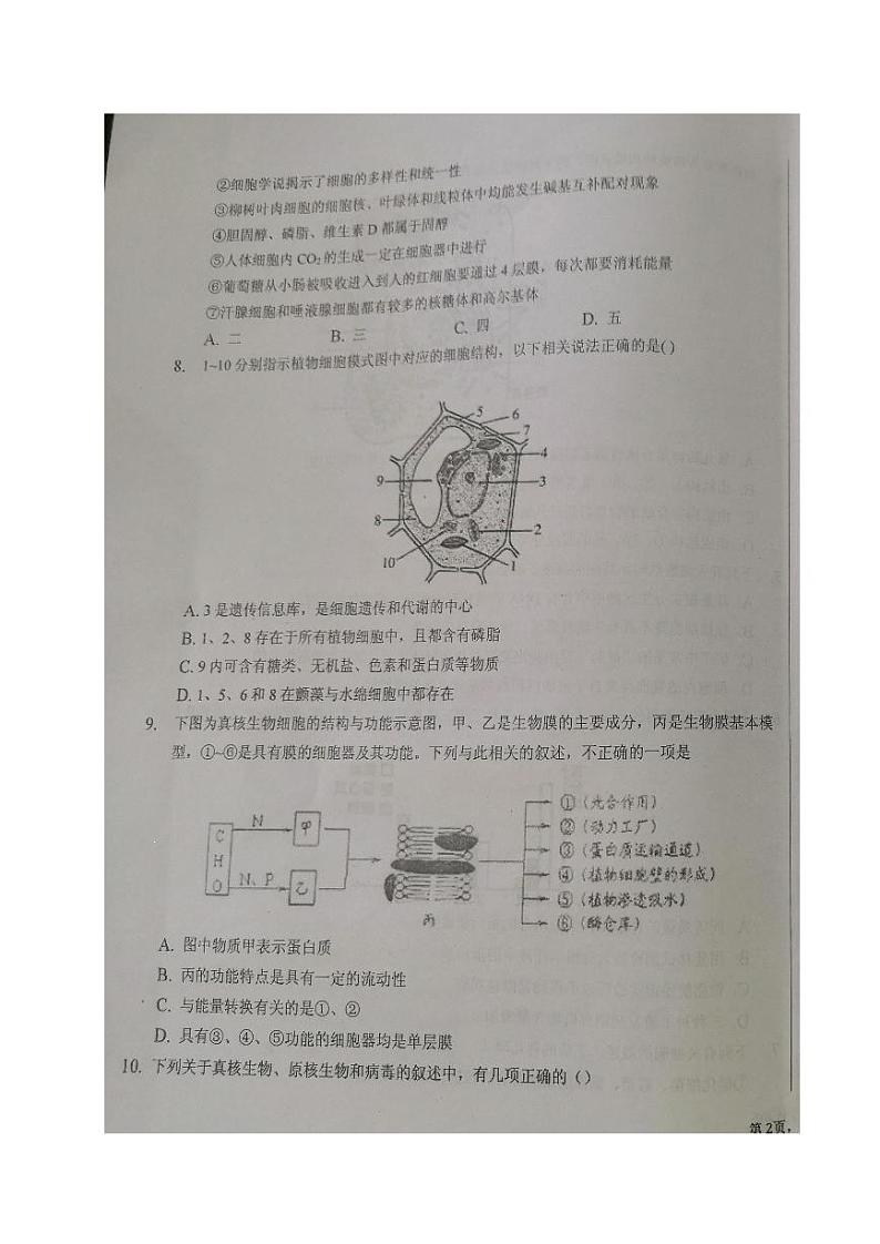 2021泉州安溪八中高三10月质量检测生物试题图片版缺答案第3页