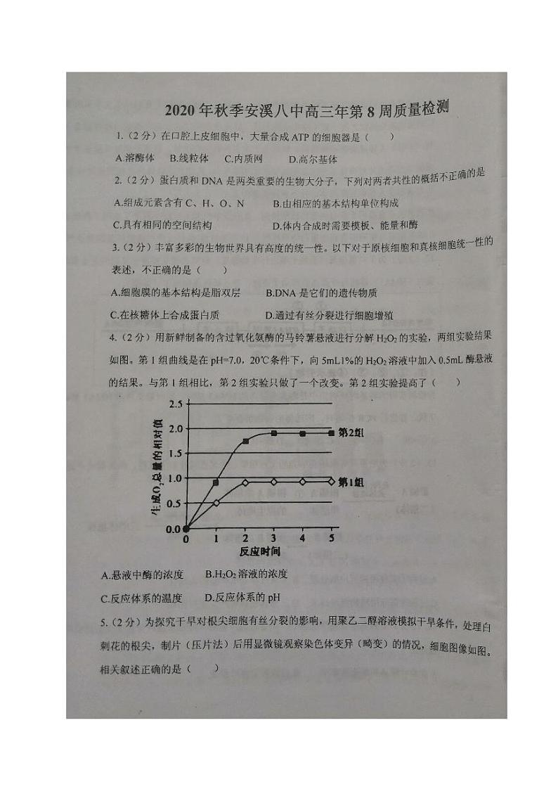 2021泉州安溪八中高三上学期第8周质量检测生物试题扫描版含答案第1页