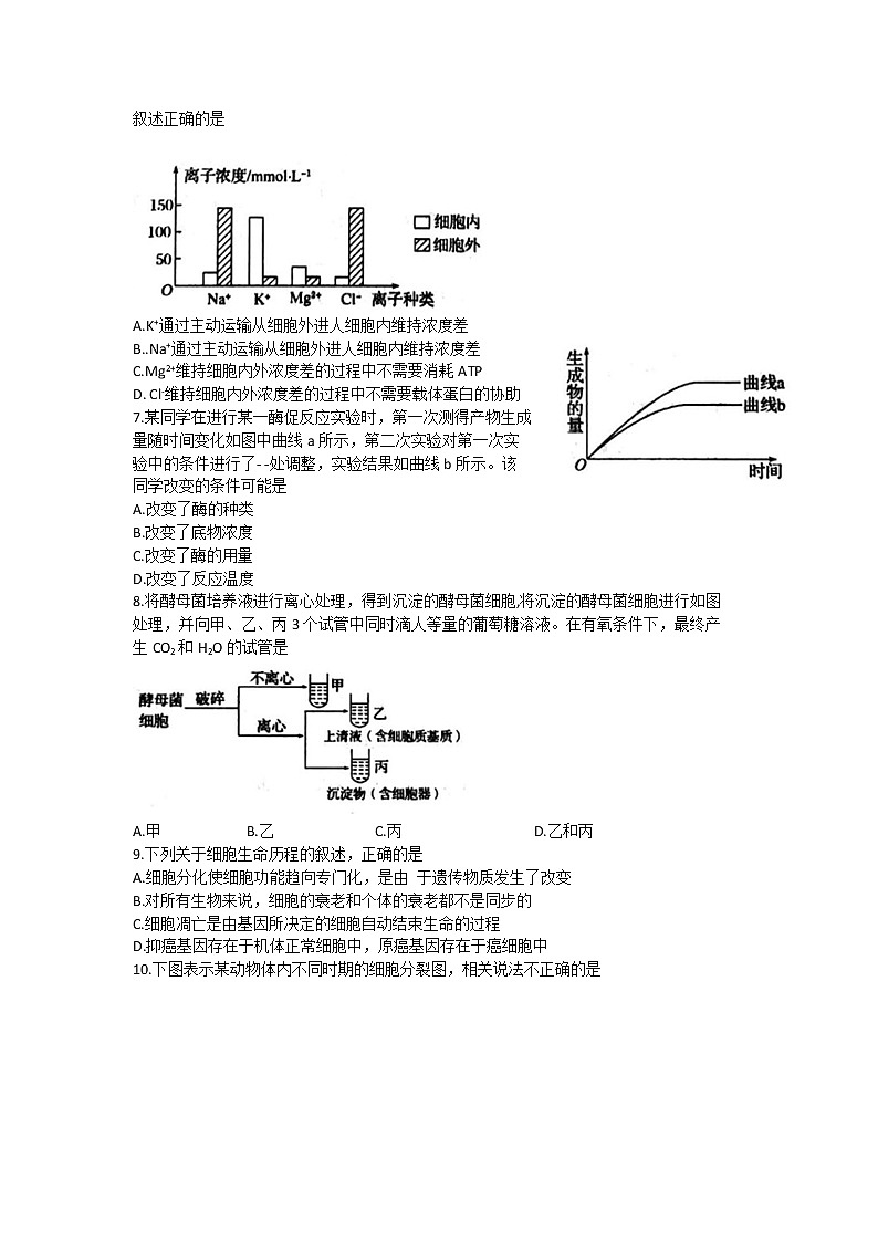 2021大同高三上学期学情调研测试生物试题含答案02