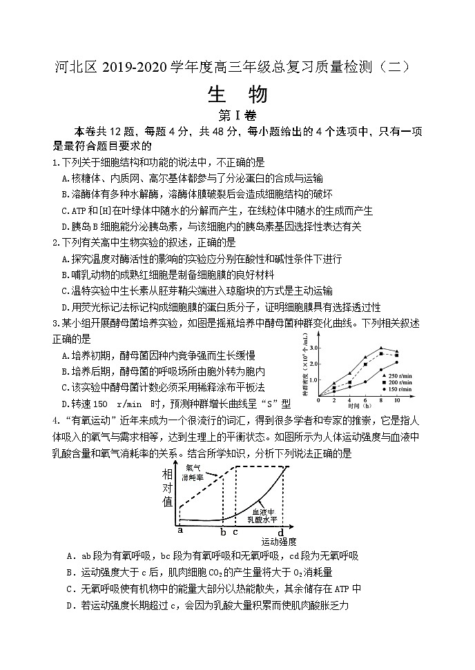 2020天津河北区高三总复习质量检测(二)生物试题含答案第1页