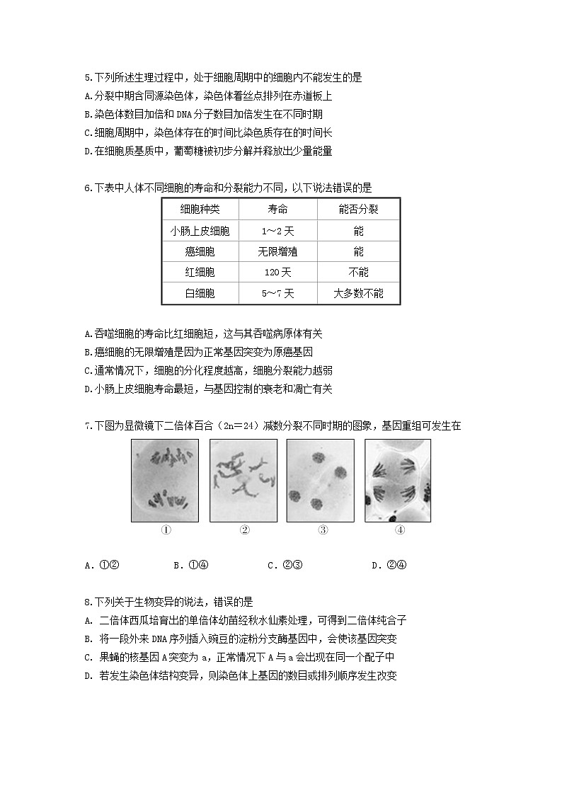 2020北京大兴区高三上学期期末考试生物试题含答案第2页