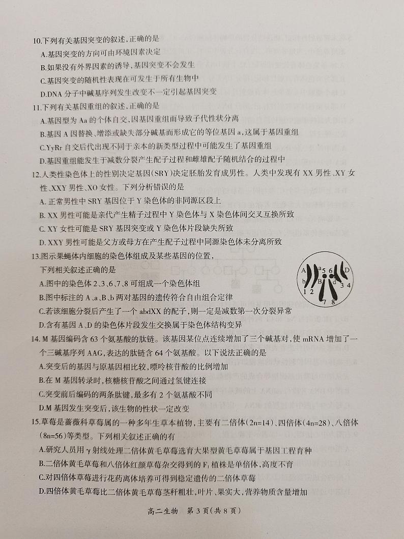 2021吉安高二上学期期末生物试题扫描版含答案第3页
